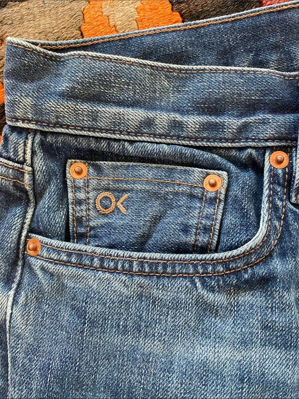 Outerknown mens SEA Jeans straight denim 34 x 32 blue button fly organic cotton